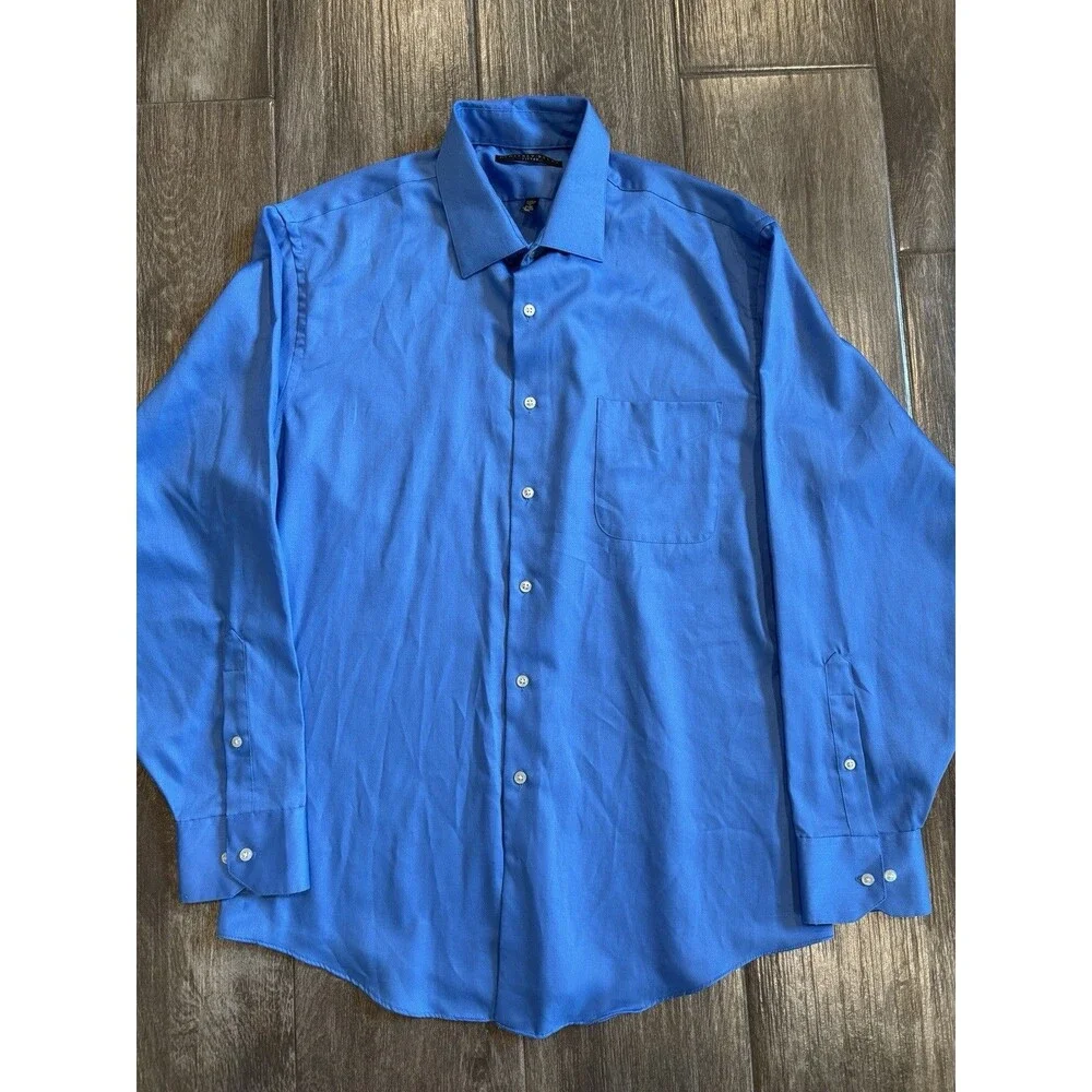 Geoffrey Bean Men’s Size 17/34-35 Fitted Blue Long Sleeve Shirt‎ With Pocket